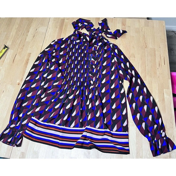 SUNCOO Leontine Abstract Print Tie Neck Blouse, Burgundy/Multi T1 (S-M) - Picture 5 of 8